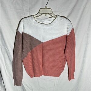 Colorblock Sweater - White, Pink, and Brown